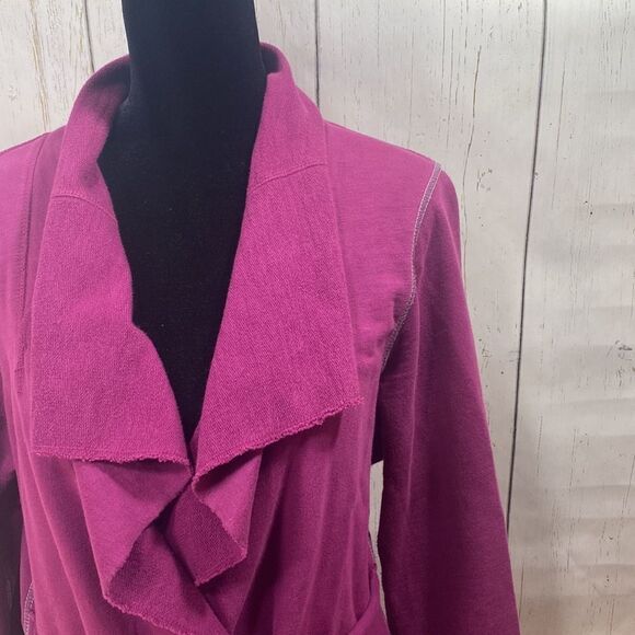 Lucky Brand Womens Terry Wrap Cotton Burgundy Belted Jacket - Picture 4 of 12